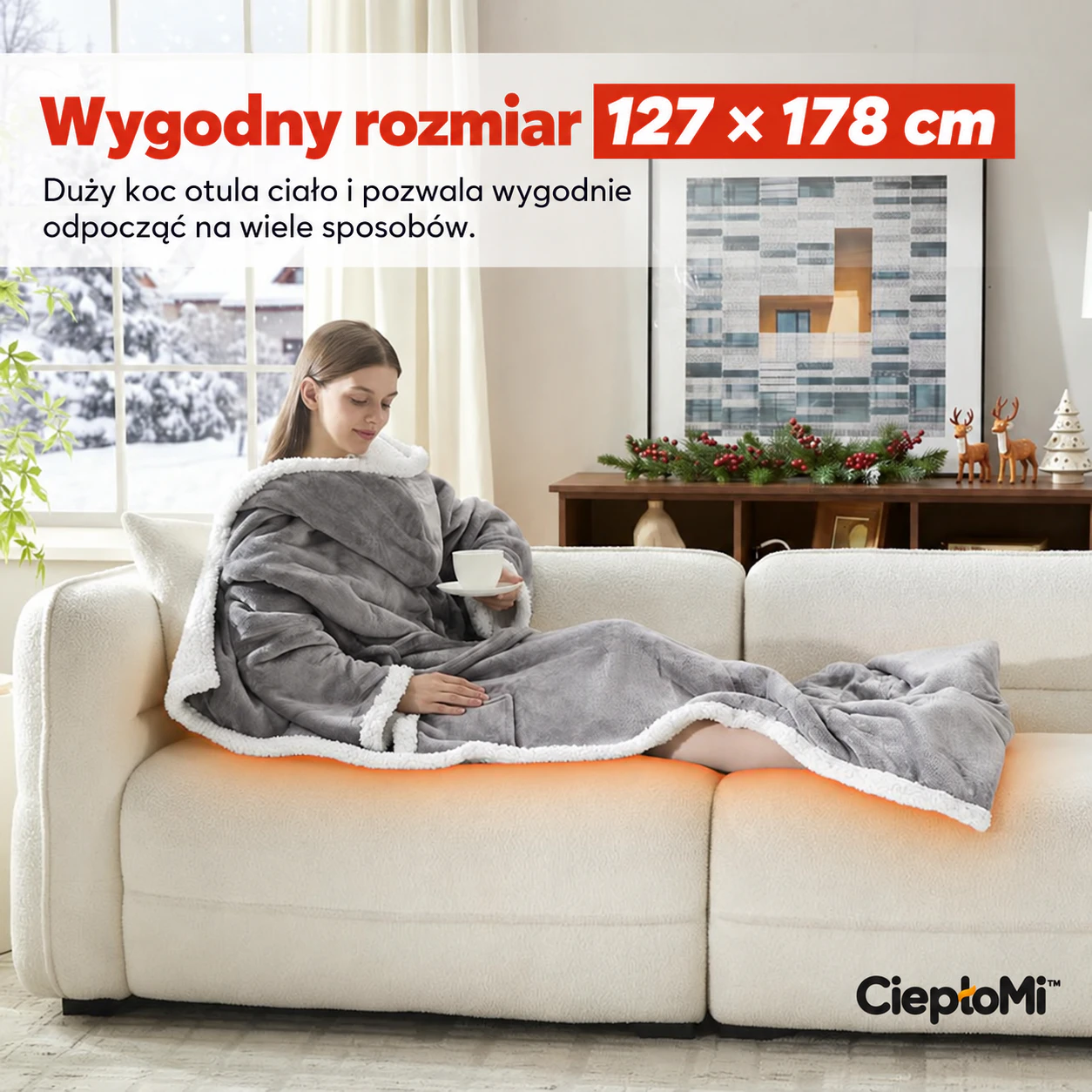 CiepłoMi™ – elektryczny koc do noszenia, gołębia szarość 1